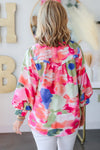 KaleaBoutique Abstract Printed Lantern Sleeve Frilled Button Front Collared Shirt - KaleaBoutique.com