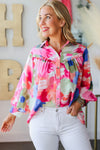 KaleaBoutique Abstract Printed Lantern Sleeve Frilled Button Front Collared Shirt - KaleaBoutique.com