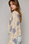 KaleaBoutique Contrast Flower Print Eyelet Drop Shoulder Sweater - KaleaBoutique.com