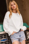 KaleaBoutique Contrast Rainbow Trim Drop Shoulder Pullover Sweatshirt - KaleaBoutique.com