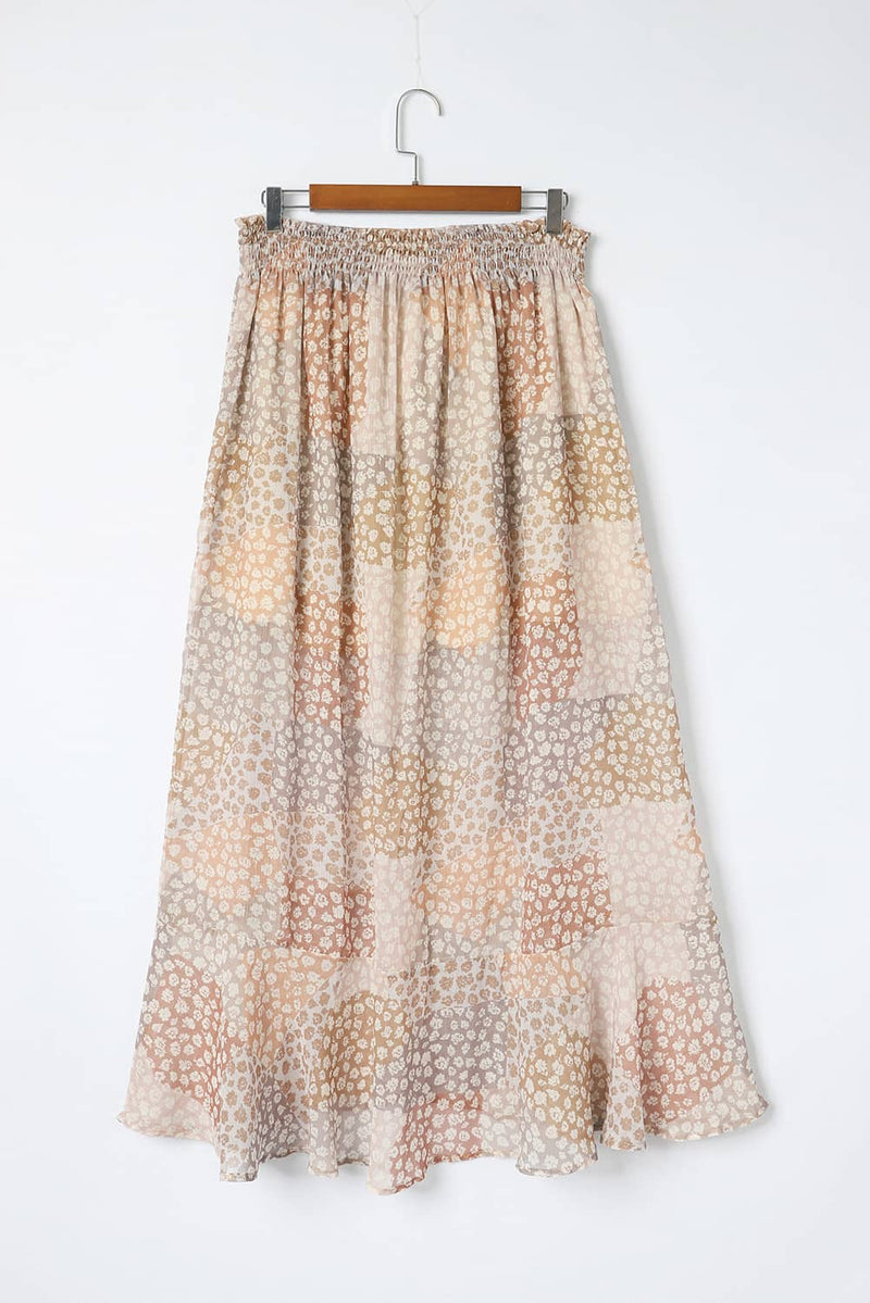 KaleaBoutique Boho Flower Print Smocked Waist Button Slit Maxi Skirt - KaleaBoutique.com