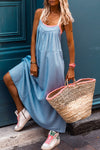 KaleaBoutique Contrast Straps Pocketed Long Chambray Dress - KaleaBoutique.com