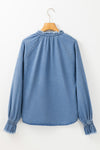 KaleaBoutique Frilled Raw Hem Half Buttoned Denim Top - KaleaBoutique.com