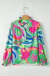 KaleaBoutique Abstract Print Ruffled Sleeve Buttoned V Neck Blouse - KaleaBoutique.com