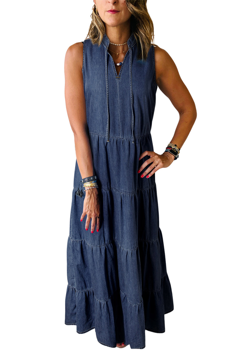 KaleaBoutique Sleeveless Tiered Chambray Maxi Dress - KaleaBoutique.com