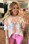 KaleaBoutique Stylish Bowknot Printed Waffle Crewneck Loose Short Sleeve Top - KaleaBoutique.com