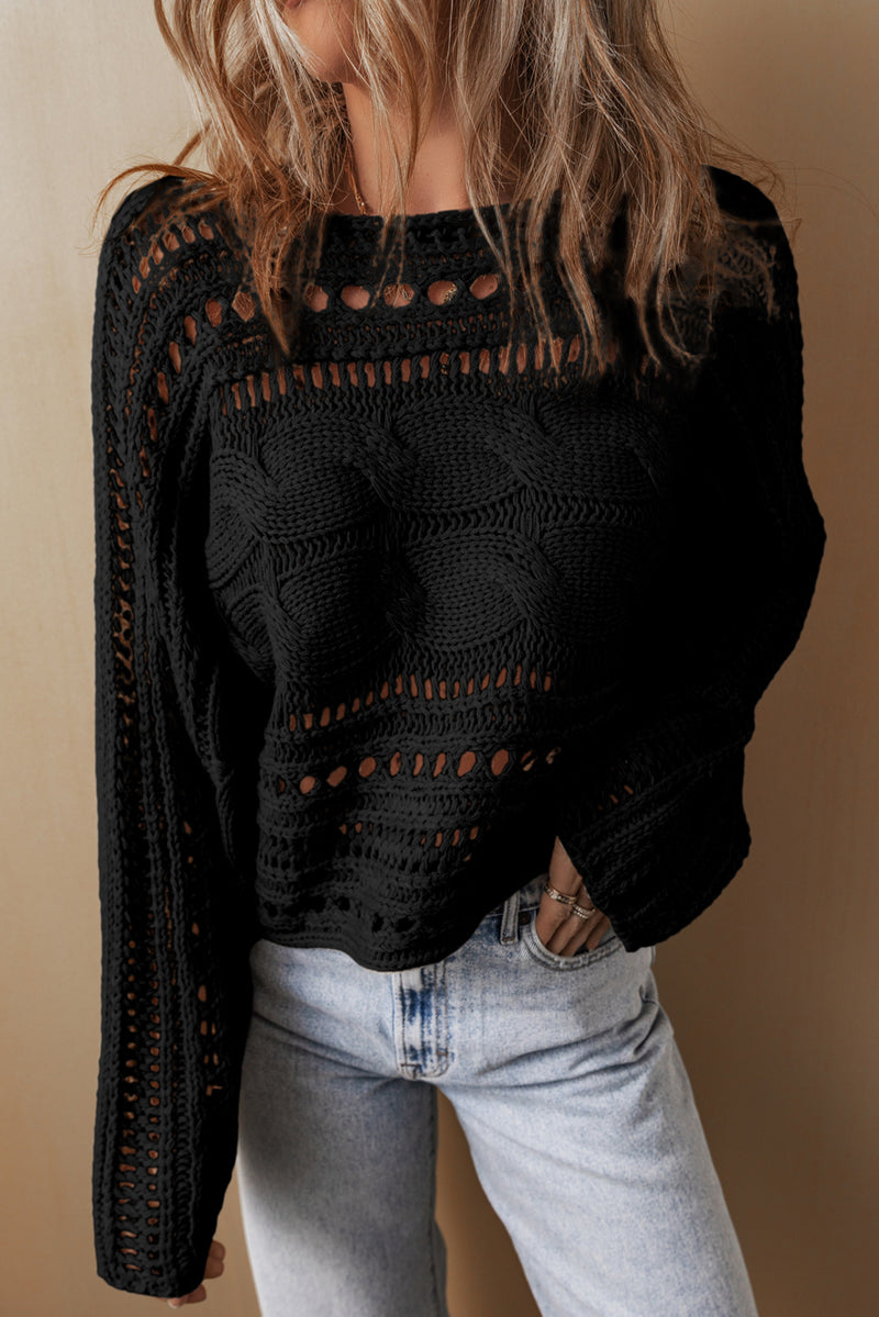 KaleaBoutique Hollow-out Cable Knit Cropped Sweater - KaleaBoutique.com