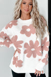 KaleaBoutique Textured Flower Drop Shoulder Loose Sweater - KaleaBoutique.com