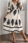 KaleaBoutique Western Geometric Print 3/4 Sleeve Loose Midi Dress - KaleaBoutique.com