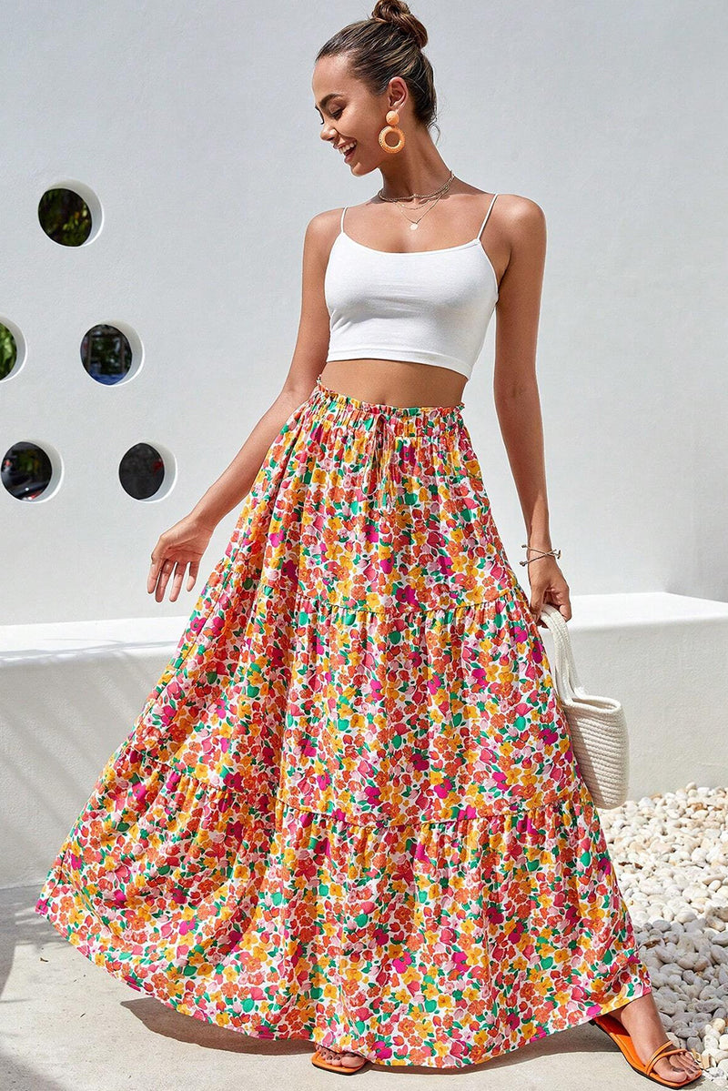 KaleaBoutique Beautiful Boho Floral Print Tiered Long Skirt - KaleaBoutique.com