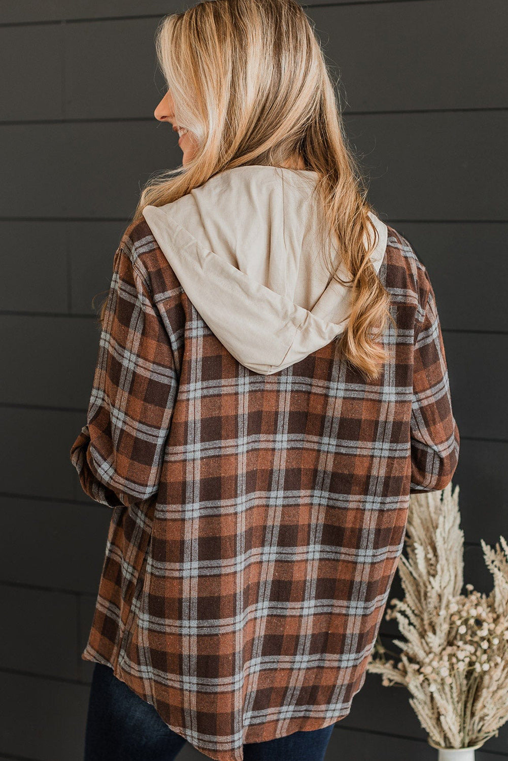 KaleaBoutique Plus Size Plaid Contrast Button Up Hooded Jacket - KaleaBoutique.com