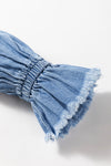 KaleaBoutique Frilled Raw Hem Half Buttoned Denim Top - KaleaBoutique.com