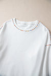 KaleaBoutique Contrast Rainbow Trim Drop Shoulder Pullover Sweatshirt - KaleaBoutique.com