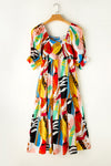 KaleaBoutique Square Neck Smocked Abstract Print Boho Maxi Dress - KaleaBoutique.com