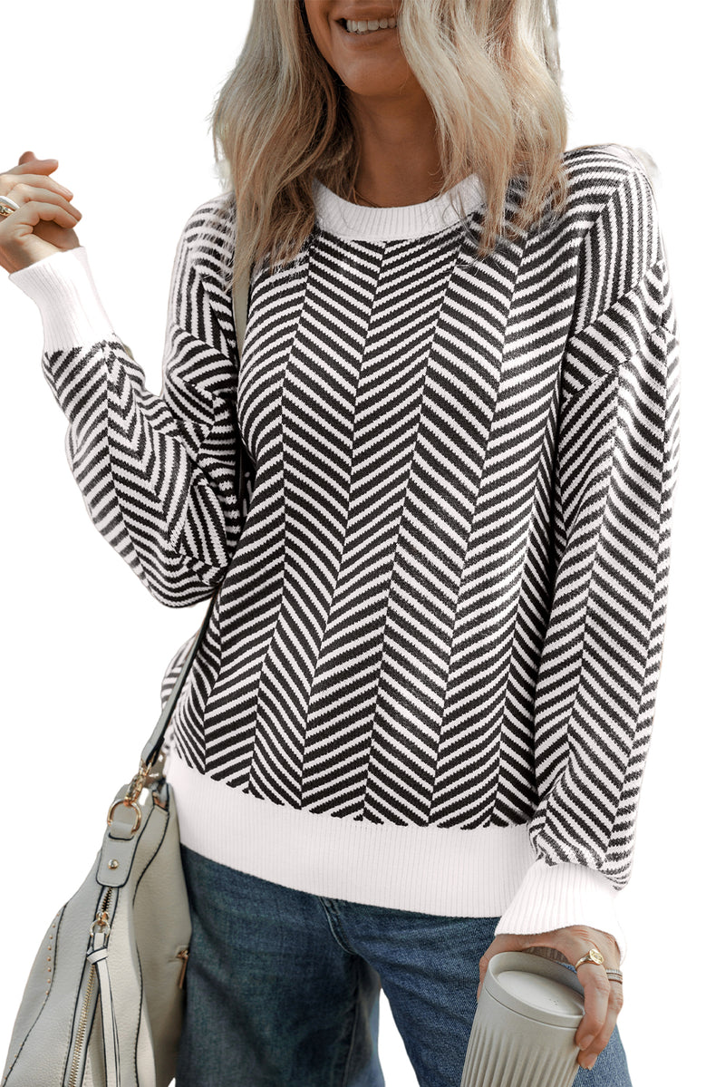 KaleaBoutique Contrast Edge Crew Neck Drop Shoulder Sweater - KaleaBoutique.com