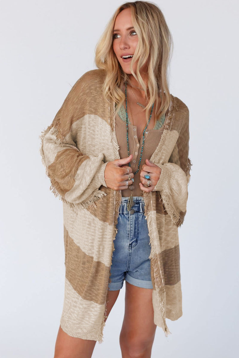 KaleaBoutique Beautiful Lantern Sleeve Fringed Open Cardigan - KaleaBoutique.com