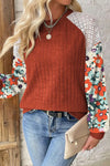 KaleaBoutique Floral Patchwork Long Sleeve Ribbed Blouse - KaleaBoutique.com