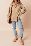 KaleaBoutique Solid Frilled Flap Pocket Button Up Corduroy Shacket - KaleaBoutique.com