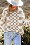 KaleaBoutique Checkered Print Drop Shoulder Round Neck Sweater - KaleaBoutique.com