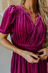 KaleaBoutique Velvet Short Sleeve Shirred Waist Tiered Maxi Dress - KaleaBoutique.com