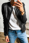 KaleaBoutique Solid Faux Leather Zipper Slim Fit Bomber Jacket - KaleaBoutique.com