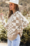 KaleaBoutique Checkered Print Drop Shoulder Round Neck Sweater - KaleaBoutique.com