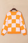 KaleaBoutique Orange Checkered Bishop Sleeve Sweater - KaleaBoutique.com