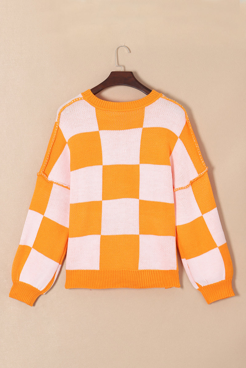 KaleaBoutique Checkered Bishop Sleeve Sweater - KaleaBoutique.com