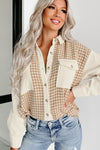 KaleaBoutique Houndstooth Corduroy Patchwork Flap Pocket Shacket - KaleaBoutique.com