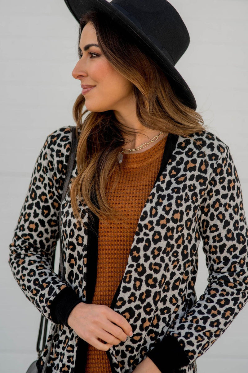 Leopard Patched Pocket Open Front Cardigan - KaleaBoutique.com