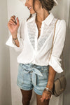 KaleaBoutique Floral Lace Hollow-out Splicing Crinkled Shirt - KaleaBoutique.com