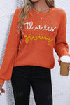 KaleaBoutique Thanksgiving Letter Graphic Crew Neck Sweater - KaleaBoutique.com