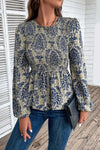 KaleaBoutique Boho Printed Balloon Sleeve Smocked Peplum Blouse - KaleaBoutique.com