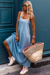 KaleaBoutique Contrast Straps Pocketed Long Chambray Dress - KaleaBoutique.com