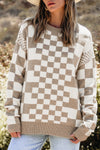 KaleaBoutique Checkered Print Drop Shoulder Round Neck Sweater - KaleaBoutique.com