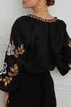 KaleaBoutique Bohemian Floral Embroidered V Neck Blouse - KaleaBoutique.com