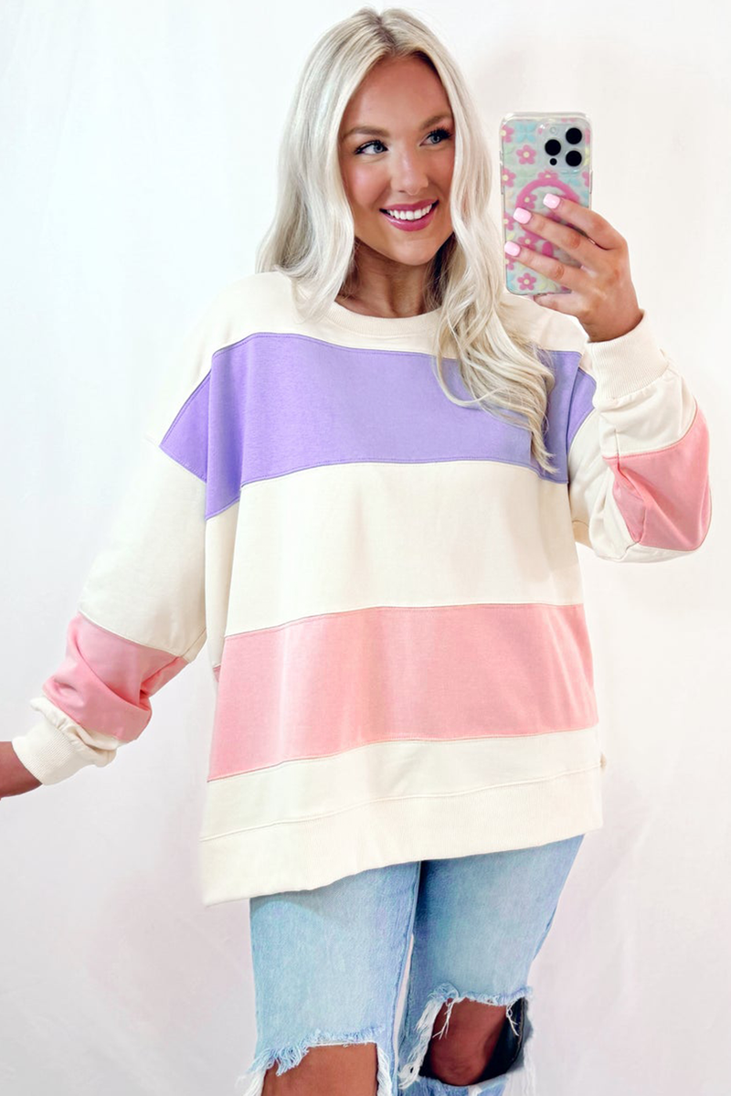 KaleaBoutique Colorblock Patchwork Drop Shoulder Crewneck Sweatshirt - KaleaBoutique.com