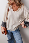 KaleaBoutique Floral Patchwork Textured Knit Drawstring V Neck Blouse - KaleaBoutique.com