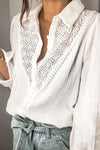 KaleaBoutique Floral Lace Hollow-out Splicing Crinkled Shirt - KaleaBoutique.com