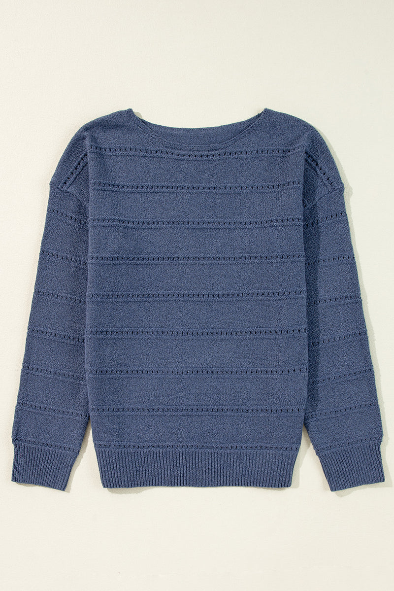 KaleaBoutique Boat Neck Drop Shoulder Pointelle Knit Sweater - KaleaBoutique.com