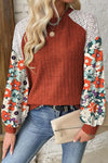 KaleaBoutique Floral Patchwork Long Sleeve Ribbed Blouse - KaleaBoutique.com