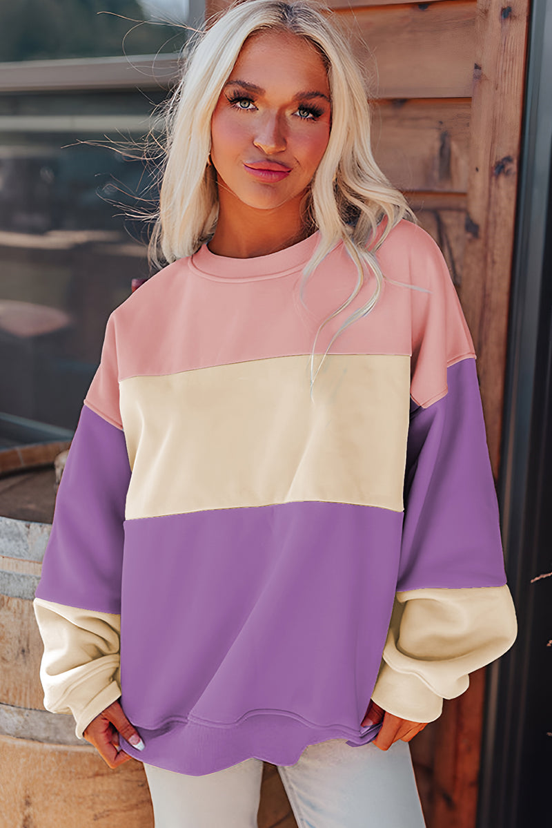 KaleaBoutique Stylish Colorblock Patchwork Drop Shoulder Sweatshirt - KaleaBoutique.com