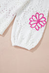 KaleaBoutique Contrast Flower Print Eyelet Drop Shoulder Sweater - KaleaBoutique.com