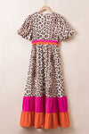 KaleaBoutique Leopard Colorblock Patchwork Bubble Sleeve Maxi Dress - KaleaBoutique.com