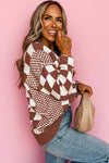 KaleaBoutique Checkered Print Drop Shoulder Round Neck Sweater - KaleaBoutique.com