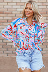 KaleaBoutique Stylish Abstract Print Frilly Neck Ruffled Sleeve Blouse - KaleaBoutique.com