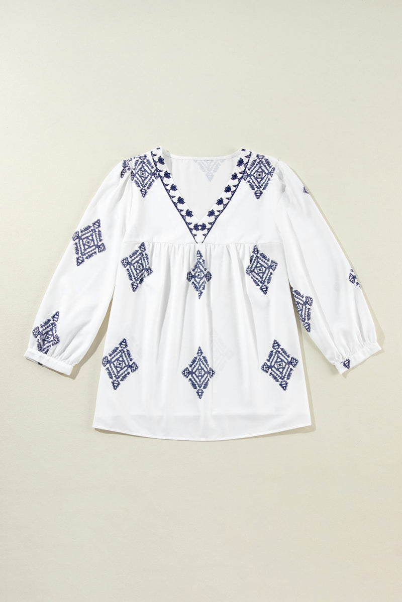 KaleaBoutique Boho Geometric Print Bracelet Sleeve V Neck Blouse - KaleaBoutique.com