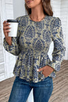 KaleaBoutique Boho Printed Balloon Sleeve Smocked Peplum Blouse - KaleaBoutique.com