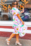 KaleaBoutique Abstract Print Puff Sleeve Smocked Back Midi Dress - KaleaBoutique.com