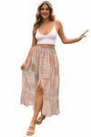 KaleaBoutique Boho Flower Print Smocked Waist Button Slit Maxi Skirt - KaleaBoutique.com